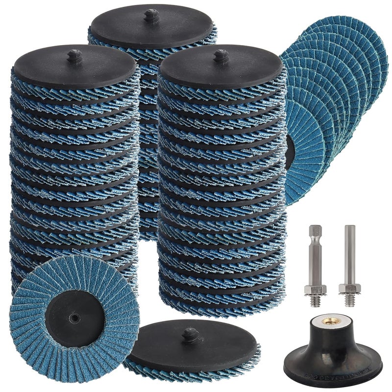 AOKLIT 60 Pcs Die Grinder Sanding Disc, 2 Inch Flap Disc Set with 1/4 Inch Holder, Flat Flap Discs Roll Lock Sanding Wheel 40 60 80 120Grit for Angle Grinder Rust Removal - Image 1